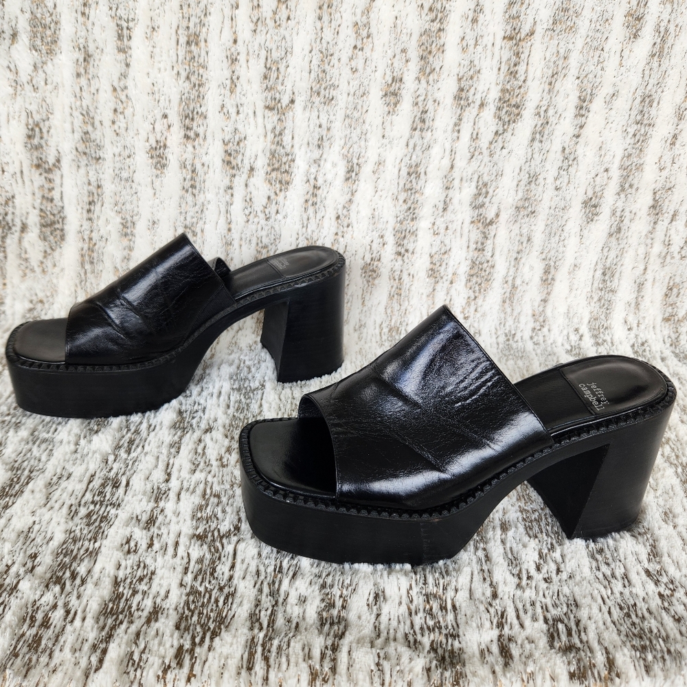 Jeffrey Campbell "Concert Platform Mule" Sandal Black Leather | Women's Size 10 - Picture 7 of 13